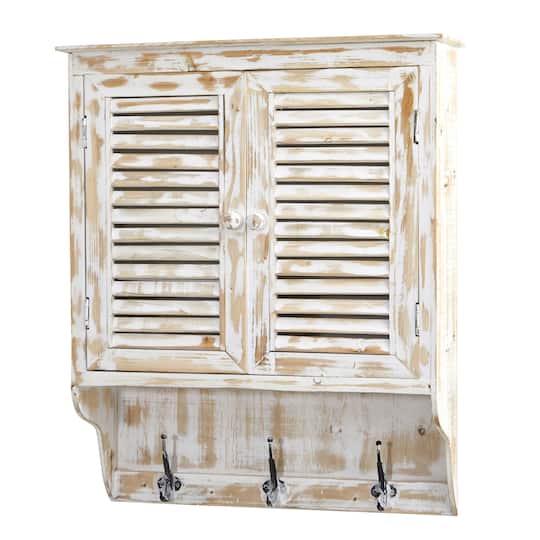 2.5ft. White Washed Wall Cabinet with Hooks